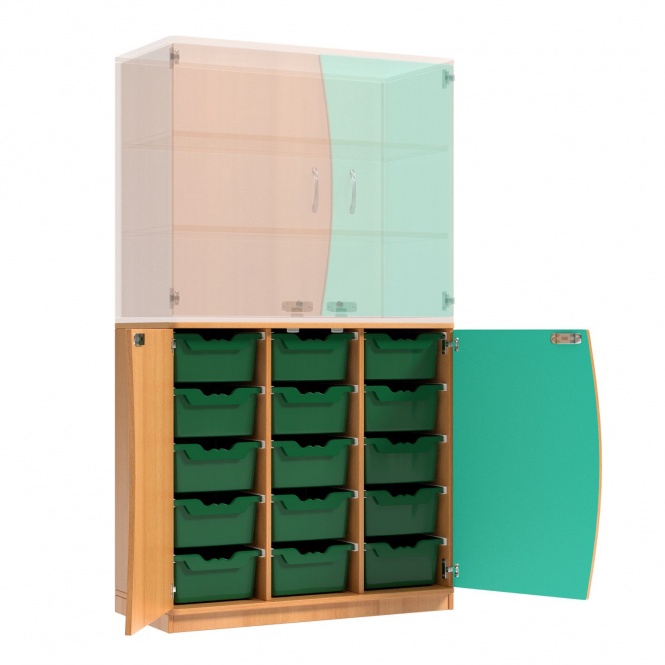 Wellentüren-Unterschrank, 99 cm hoch, 105x50 cm (B/T), Tür rechts aquagrün,